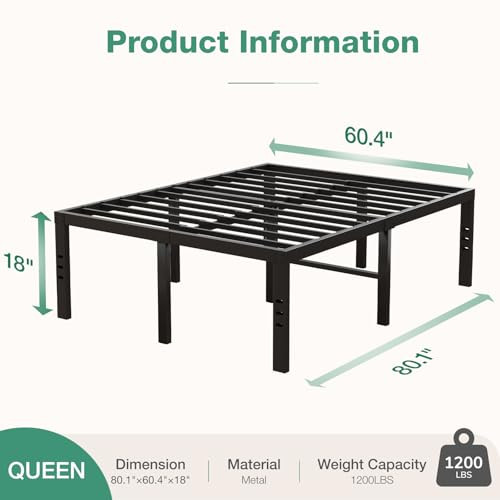 NOVILLA BED FRAME QUEEN SIZE 18" SIMPLICITY METAL PLATFORM QUEEN BED FRAME