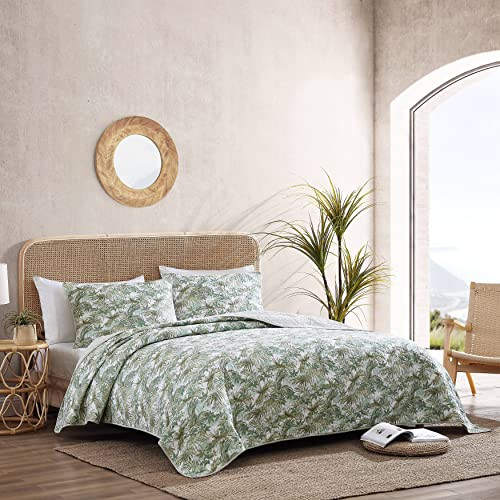 Tommy Bahama Queen Quilt Set Reversible Cotton Bedding Matching Shams - Green New
