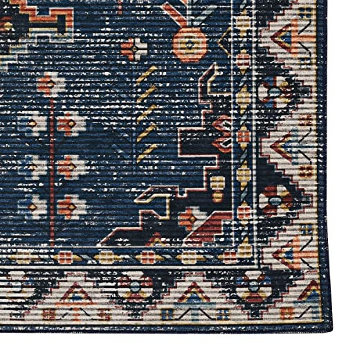 Linon Washable Larson, 2x3, B09V94SBJT - Navy/Ivory New