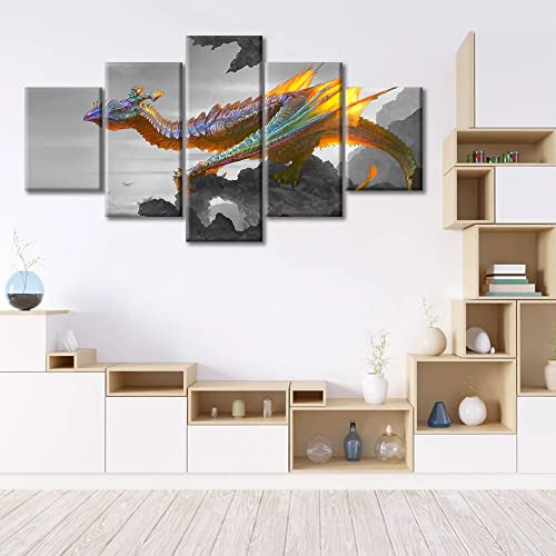 Canvas Wall Art Fantasy Dragon Pictures Black Canvas Frame 5 Piece Art New