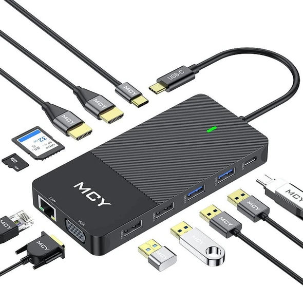 MCY DOCKING STATION, MCY 12 IN 1 TRIPLE DISPLAY LAPTOP USB C DOCKING - BLACK