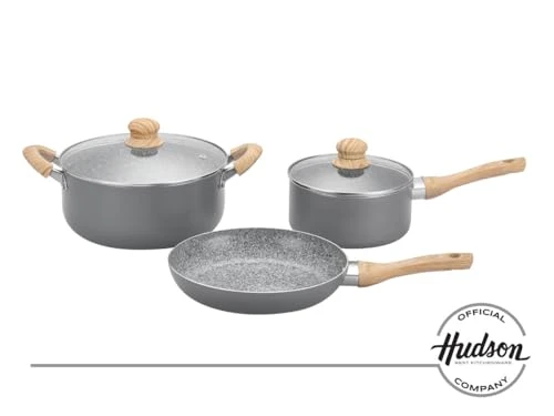 HUDSON Aluminum and Ceramic Nonstick Covered 5 Pc Stockpots and Frypan Set New