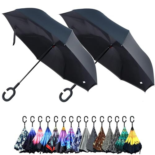 Parquet Galaxy Flower Double Layer Inverted Umbrellas - C Shaped Handle New