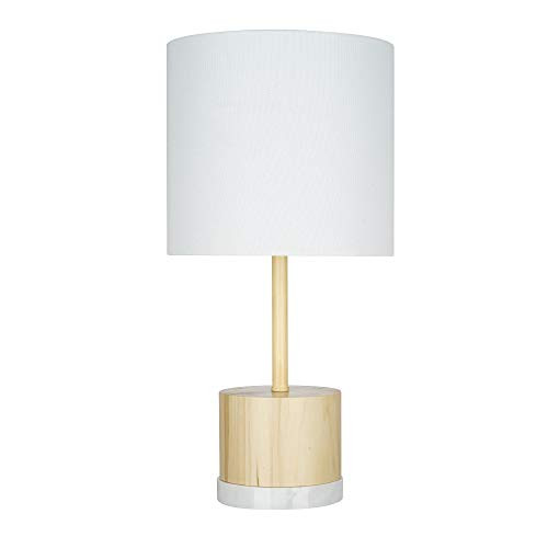 Rivet Scandinavian Style Table Lamp Wood Marble Base LED Bulb Shade 18.5"H White New