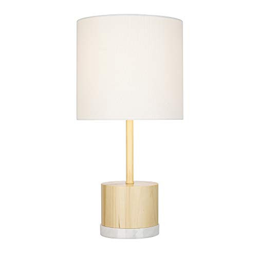 Rivet Scandinavian Style Table Lamp Wood Marble Base LED Bulb Shade 18.5"H White New