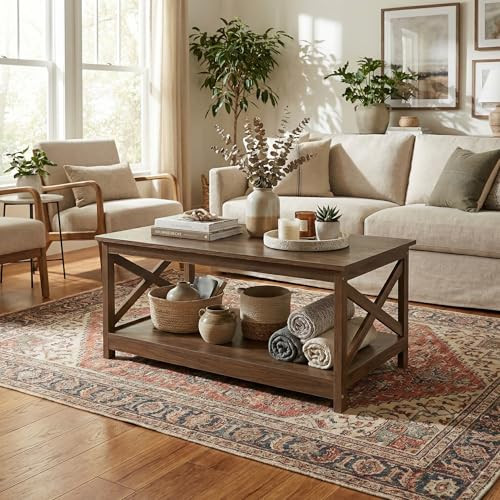 Rainbow Sophia Coffee Table, 2-Tier Storage, 40" B08ML5W8DZ - White Oak New