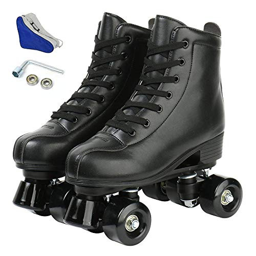 YYW Roller Skates High Top PU Leather Classic Double-Row Roller Skates 42 White