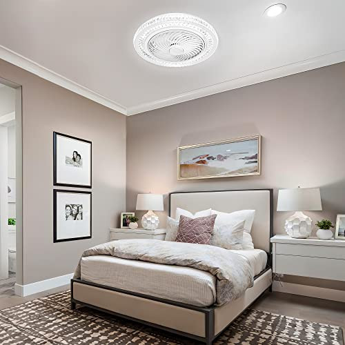 YITAHOME Bladeless Ceiling Fan Light 20" Modern Enclosed Chandelier - White New