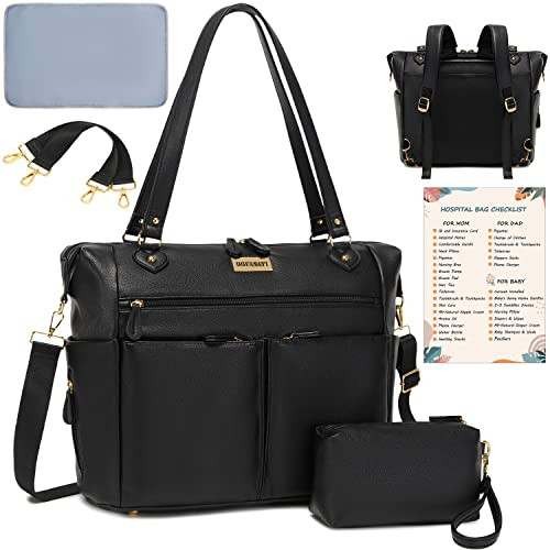 DOFASAYI Leather Diaper Bag Atmosphere Bag Backpack Tote Changing Pad - Black