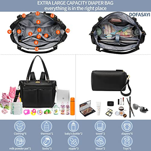 DOFASAYI Leather Diaper Bag Atmosphere Bag Backpack Tote Changing Pad - Black
