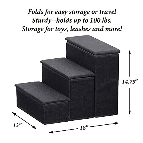 Etna 3-Step Pet Steps with Storage Fold Away Pet Stairs for Dogs Cats - Black New