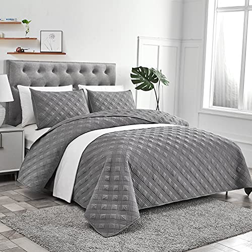 Charlie Allen Quilt Bedding Set Queen 3 Piece Bedspread Coverlet Grey New
