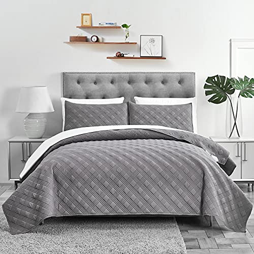 Charlie Allen Quilt Bedding Set Queen 3 Piece Bedspread Coverlet Grey New