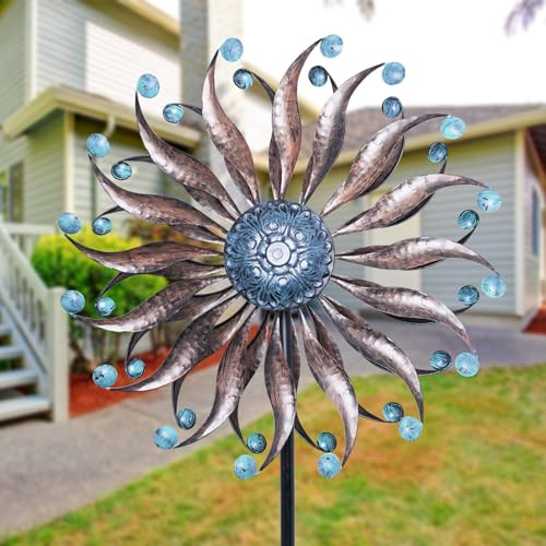 Hourpark Wind Spinners Yard Garden Retro Metal Large 84''Height - MULTICOLOR New