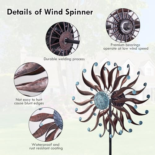 Hourpark Wind Spinners Yard Garden Retro Metal Large 84''Height - MULTICOLOR New