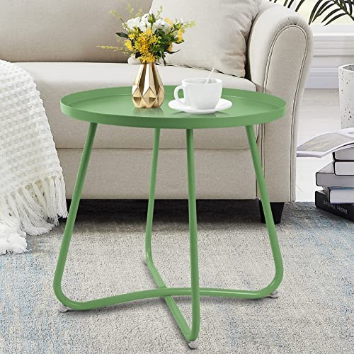 ECOMEX Patio Side Table Waterproof Round Metal - Green New