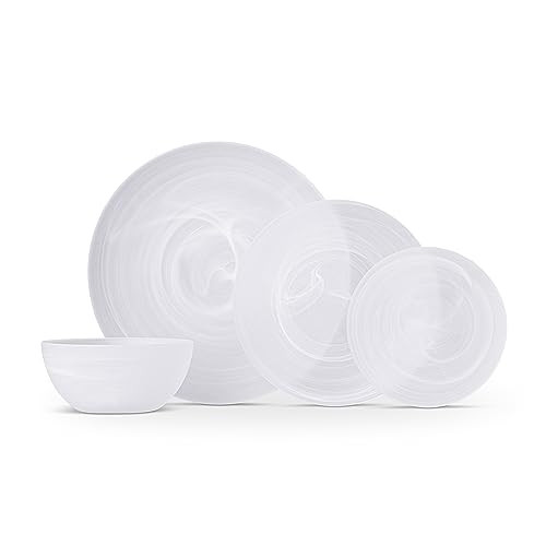 Fortessa La Jolla Glass 16 Piece Dinnerware Set, Service for 4, White New