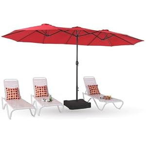 PHI VILLA 15ft Large Patio Umbrellas with Base Rectangle Big Market Umbrella Red New