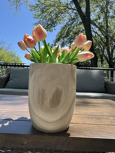 Medium Paulownia Hand Carved Word Vase by Found Home 11.8x9.8x7.5 New
