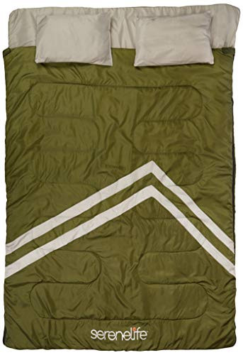 SereneLife Double Sleeping Bag with Two Pillows - Green/Gray