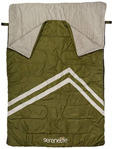 SereneLife Double Sleeping Bag with Two Pillows - Green/Gray