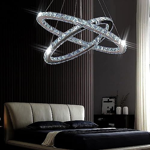 Modern Crystal Chandeliers Oval 2 Rings Pendant Lighting Light Fixtures New
