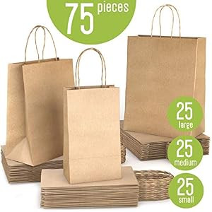 WDC Industries Brown Paper Bags Bulk 75 Bags 25 Each Size (Large, Medium, Small)