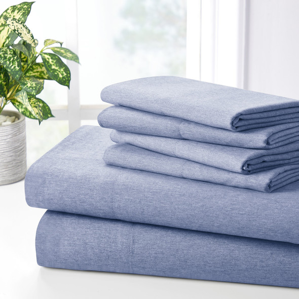 BIBB HOME RAYON FROM BAMBOO 2000 COUNT 6 PIECE CHAMBRAY SHEET SET, FULL - BLUE
