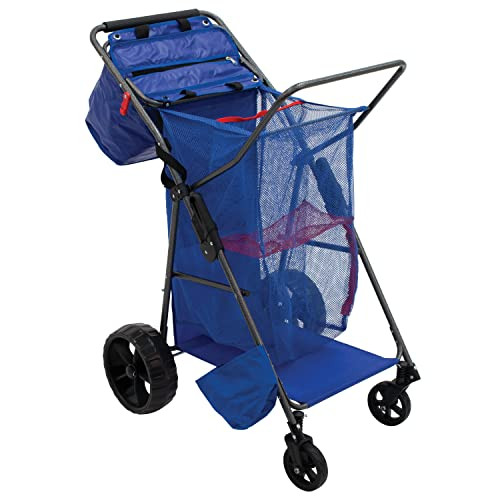 Rio Brands Wonder Wheeler Deluxe Beach Utility Foldable Cart Storage, Blue New