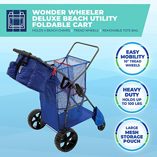 Rio Brands Wonder Wheeler Deluxe Beach Utility Foldable Cart Storage, Blue New
