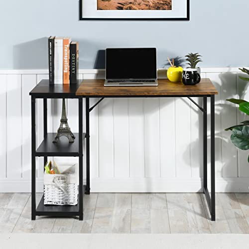 Homy Casa Black Brown Wood Top Contemporary Writing Table with Storage Shelves New