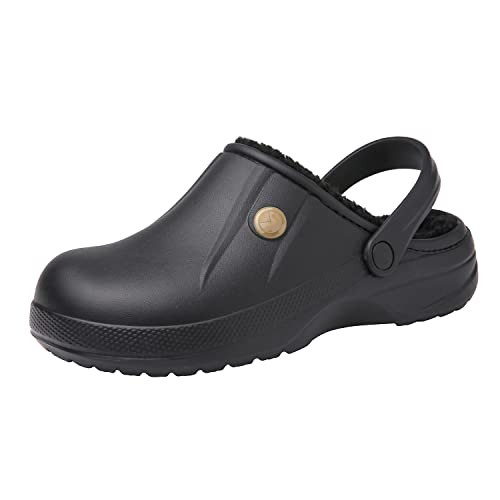 ChayChax Fur Lined Clogs Warm Fuzzy Winter Slippers Waterproof Black 1, W9.5/M8