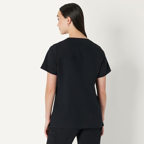 AMAZON BASICS WOMEN'S SCRUBS V-NECK TOP WITH POCKETS LARGE - BLACK