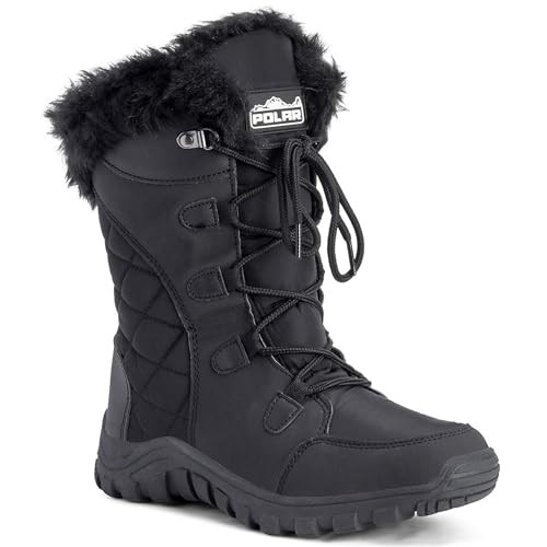 POLAR Womens Quilted Faux Fur Cuff Winter Duck Boots Grey Camouflage Tall -7