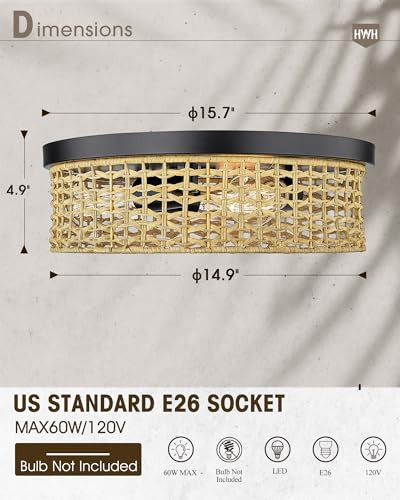 3-Light Flush Mount Ceiling Light, HWH 16'' - Black New