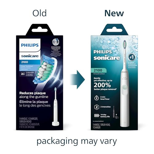 PHILIPS SONICARE 2100 RECHARGEABLE ELECTRIC TOOTHBRUSH, 1 BRUSH HEAD - WHITE