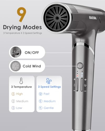 BEAUTURAL 1600W HIGH-SPEED FOLDABLE DUAL VOLTAGE TRAVEL HAIR DRYER GRAY