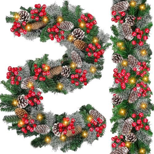 [ 2 Pack Timer 8 Modes 9 Ft 100 LED Prelit Christmas Garland Lights ] New