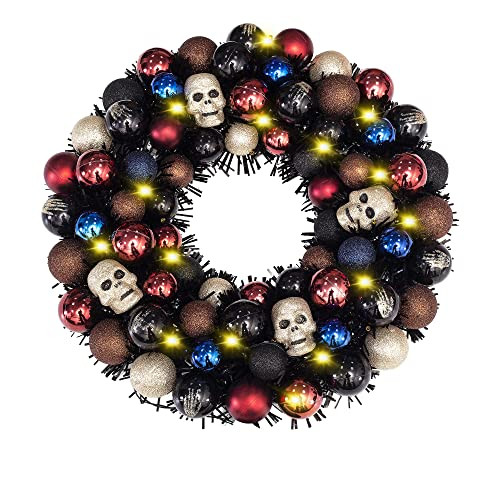 16 Inch Halloween Ball Wreath Lights Skull Ornament Garland Decoration New