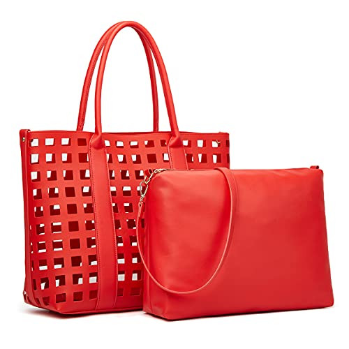 B09ZKSWB17 LMKIDS Women Fashion Handbags Wallet Tote Bag Top 2pcs (Red)