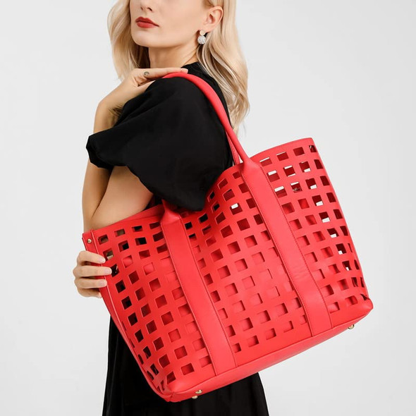 B09ZKSWB17 LMKIDS Women Fashion Handbags Wallet Tote Bag Top 2pcs (Red)