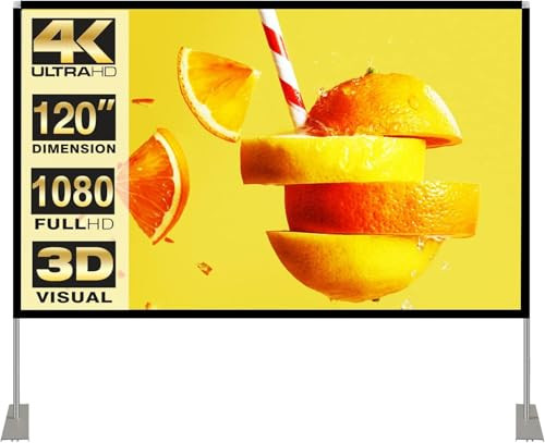 Projector Screen with Stand 120 inch 16:9 HD 4K Outdoor Indoor Projection Screen