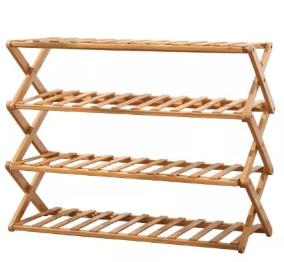 Mandorra Bamboo Shoe Rack 4 Tier Space Saving Free Standing Shoe Shelf - Natural New