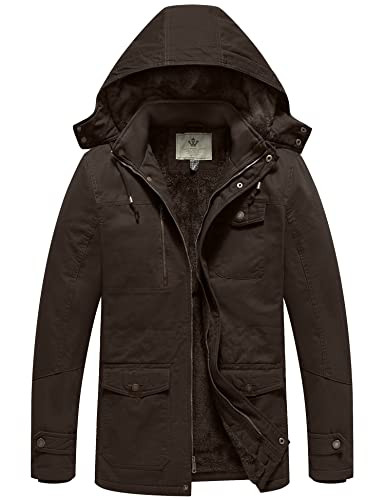 WenVen Men's Winter Thicken Cotton Parka Jacket Warm Coat, Brown, S New