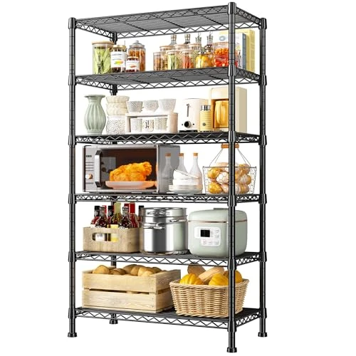 REIBII 6-Tier Storage Shelves Metal Shelving Load 1000 LBS B0C77LMMY2 - Black New