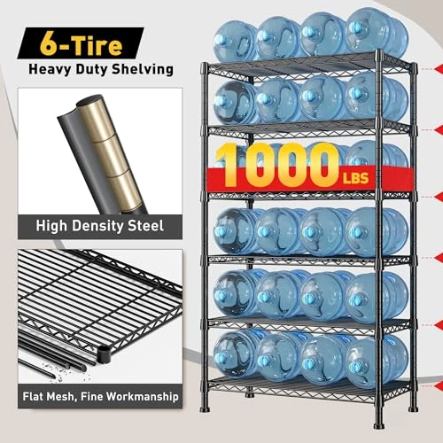 REIBII 6-Tier Storage Shelves Metal Shelving Load 1000 LBS B0C77LMMY2 - Black New
