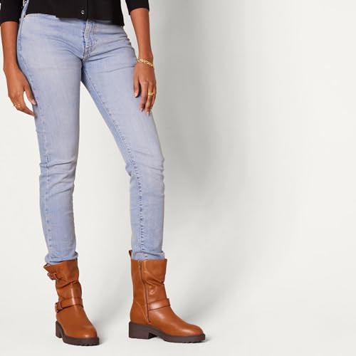 Amazon Essentials Women's Mid Calf Cropped Biker Boot, Faux Leather Tan Size 12