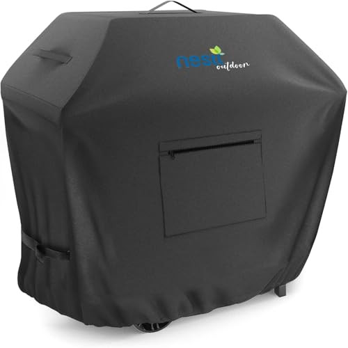 Nestl BBQ Grill Cover with Front Zipper Pocket Waterproof Gas, 72 Inch - Black