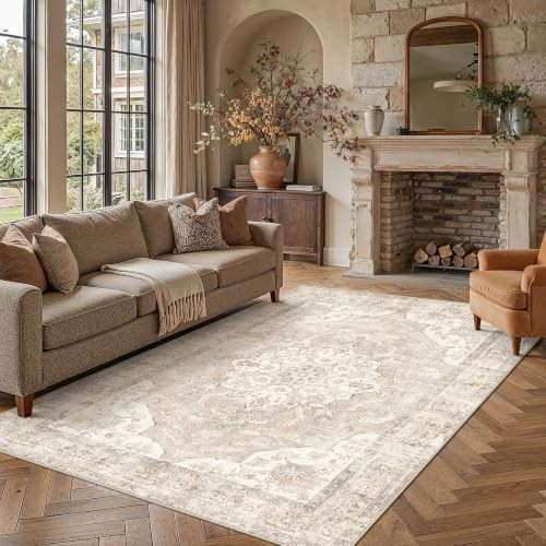 PURE COZY PURECOZY BEIGE 8X10 AREA RUG WASHABLE VINTAGE MEDALLION - BEIGE