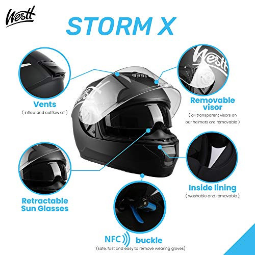 Westt Storm X Full Face Motorcycle Helmet Dual Visor DOT Approved Matte Black XL New